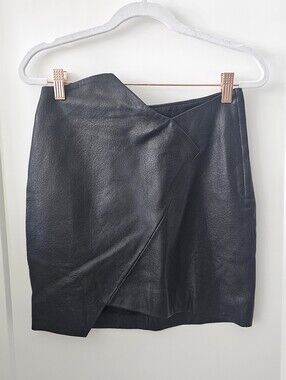 Black Asymmetric Leather Skirt